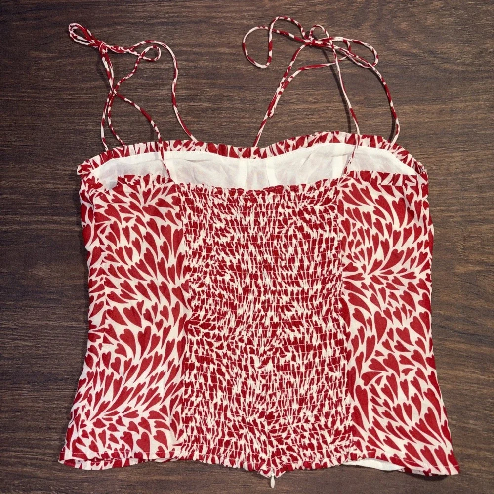 Reformation Novena Ruffle Camisole Heart Print Bustier Cami Top Womens Size 10